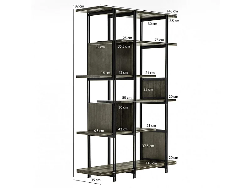 Étagère en bois d'acacia cendré avec piètement en métal noir - KUBI