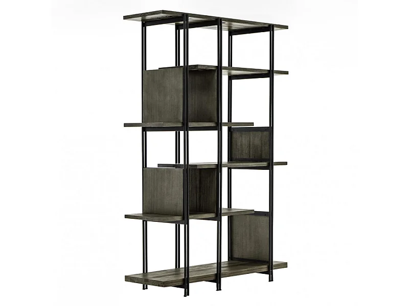 Étagère en bois d'acacia cendré avec piètement en métal noir - KUBI