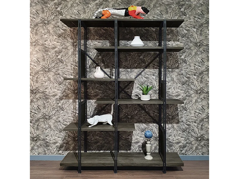 Étagère en bois d'acacia cendré avec piètement en métal noir - KUBI