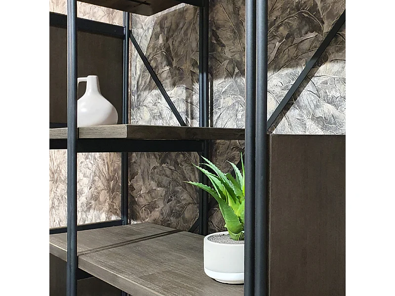 Étagère en bois d'acacia cendré avec piètement en métal noir - KUBI