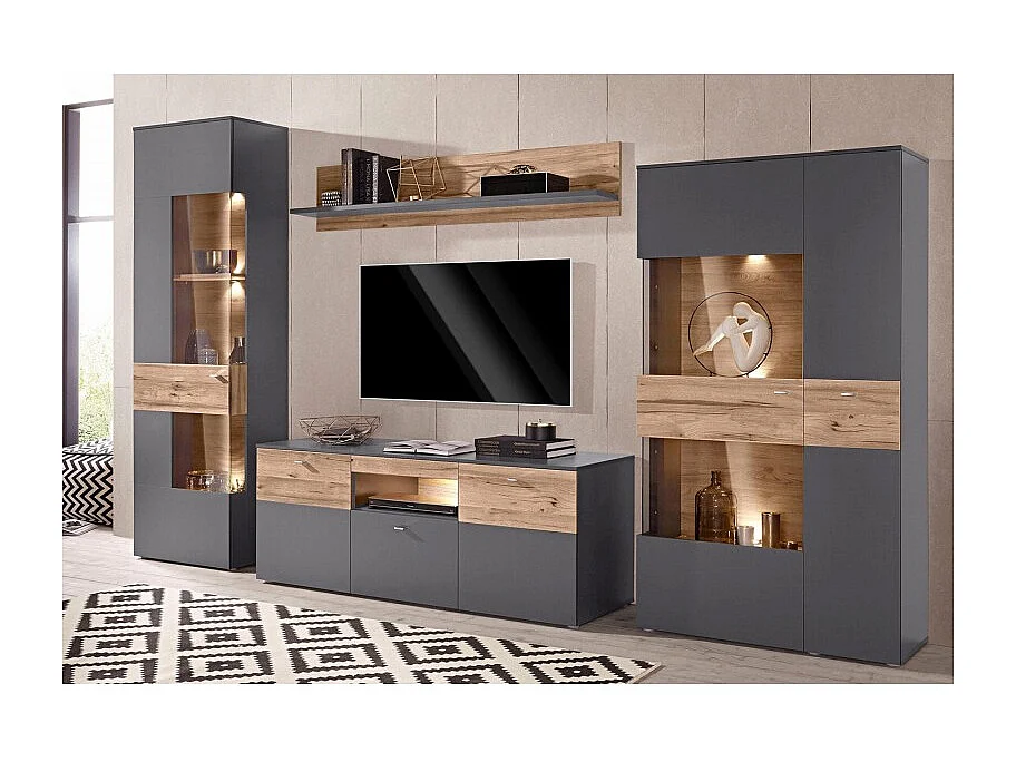 Etagère murale 150 cm décor bois clair et gris - MARBELLA