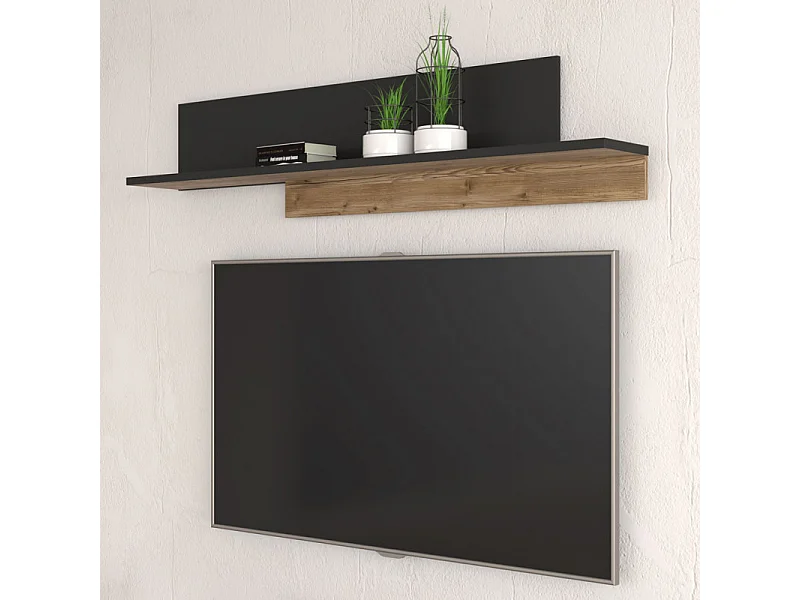 Etagère murale 154 cm asymétrique décor bois et noir – CELIA