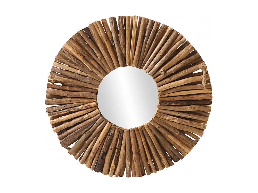 Miroir mural rond en branches de bois D.50 cm style artisanal - AKELA