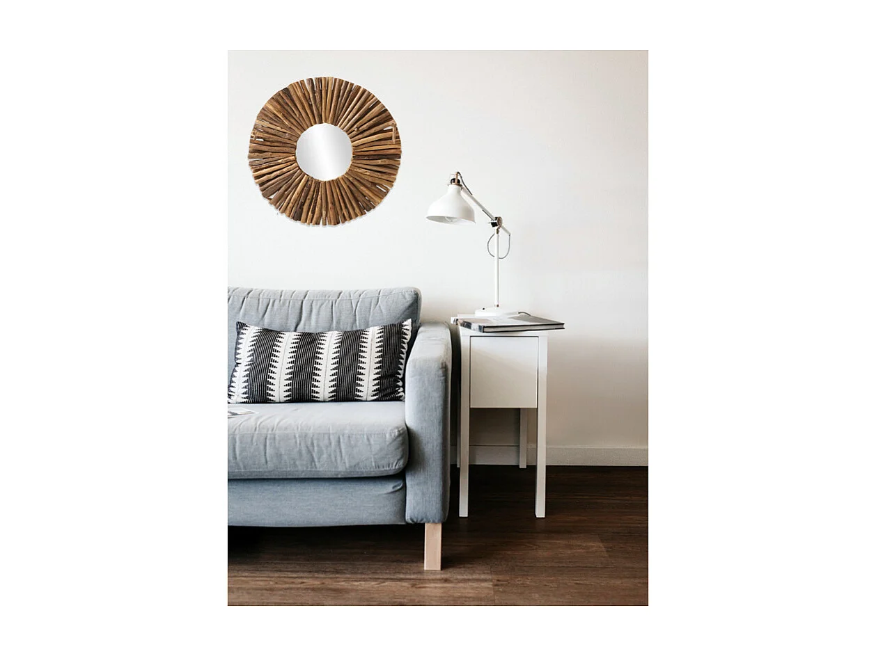 Miroir mural rond en branches de bois D.50 cm style artisanal - AKELA