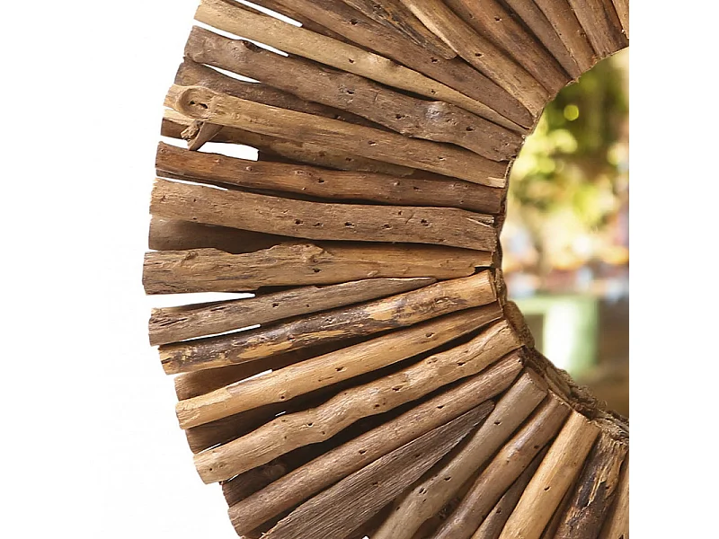 Miroir mural rond en branches de bois D.50 cm style artisanal - AKELA