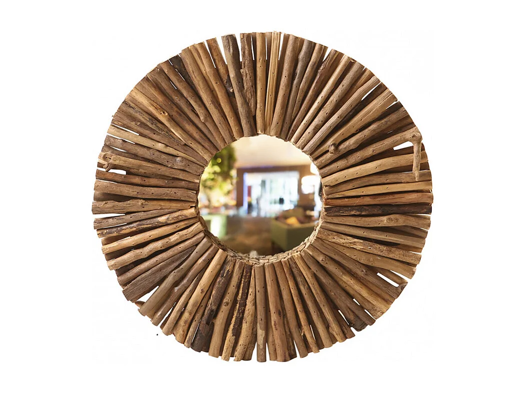 Miroir mural rond en branches de bois D.50 cm style artisanal - AKELA