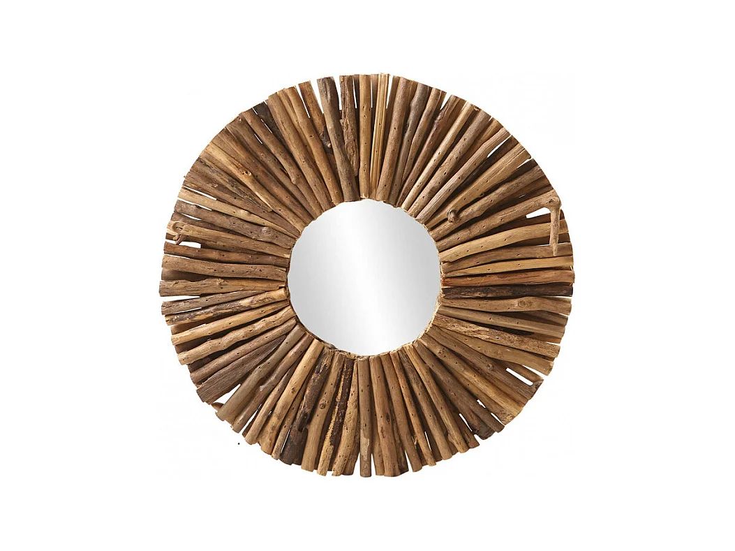 Miroir mural rond en branches de bois D.50 cm style artisanal - AKELA