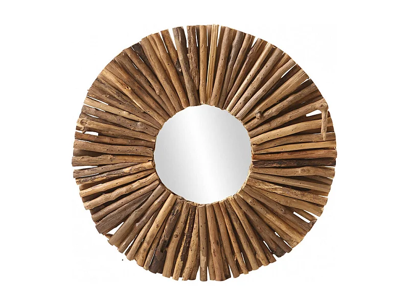 Miroir mural rond en branches de bois D.50 cm style artisanal - AKELA