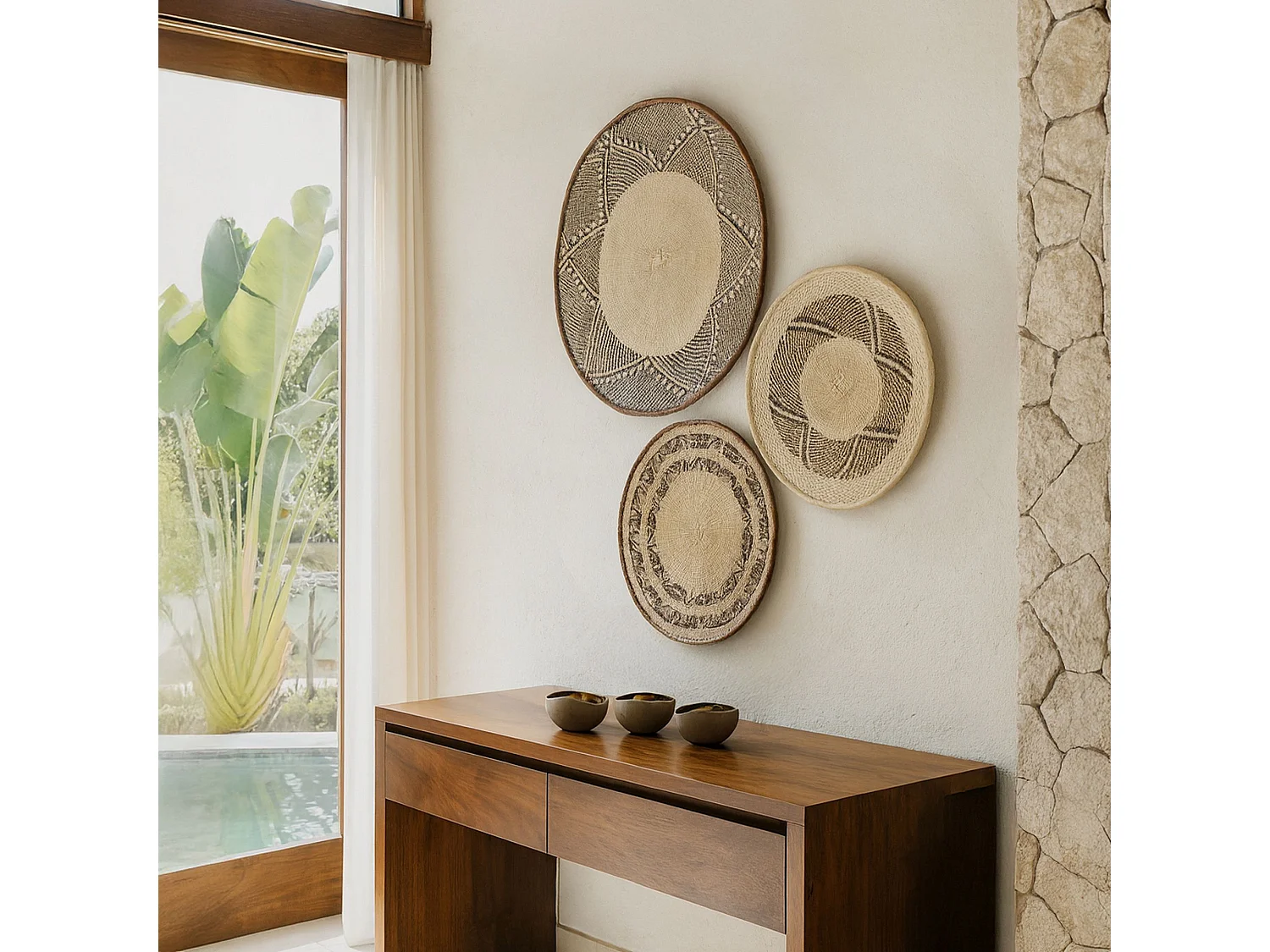 Now's Home - Panier Decoratif Mural En Fibres Vegetales 55/ 65 Cm Size L Limpo