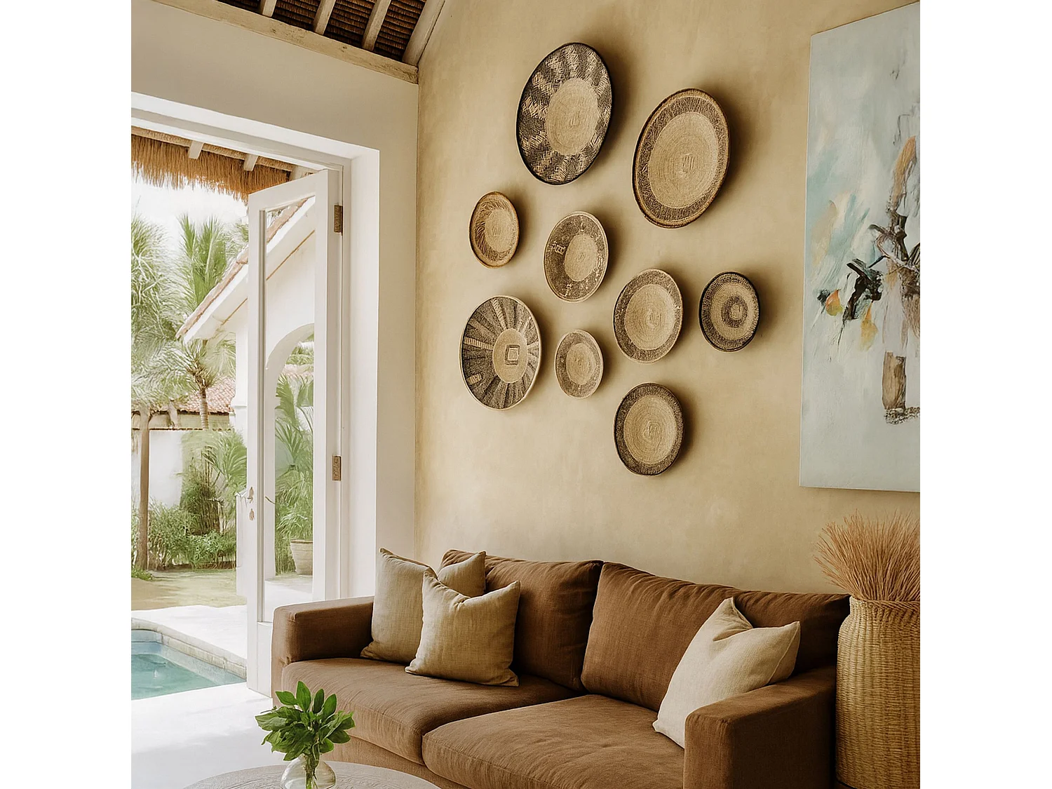 Now's Home - Panier Decoratif Mural En Fibres Vegetales 55/ 65 Cm Size L Limpo