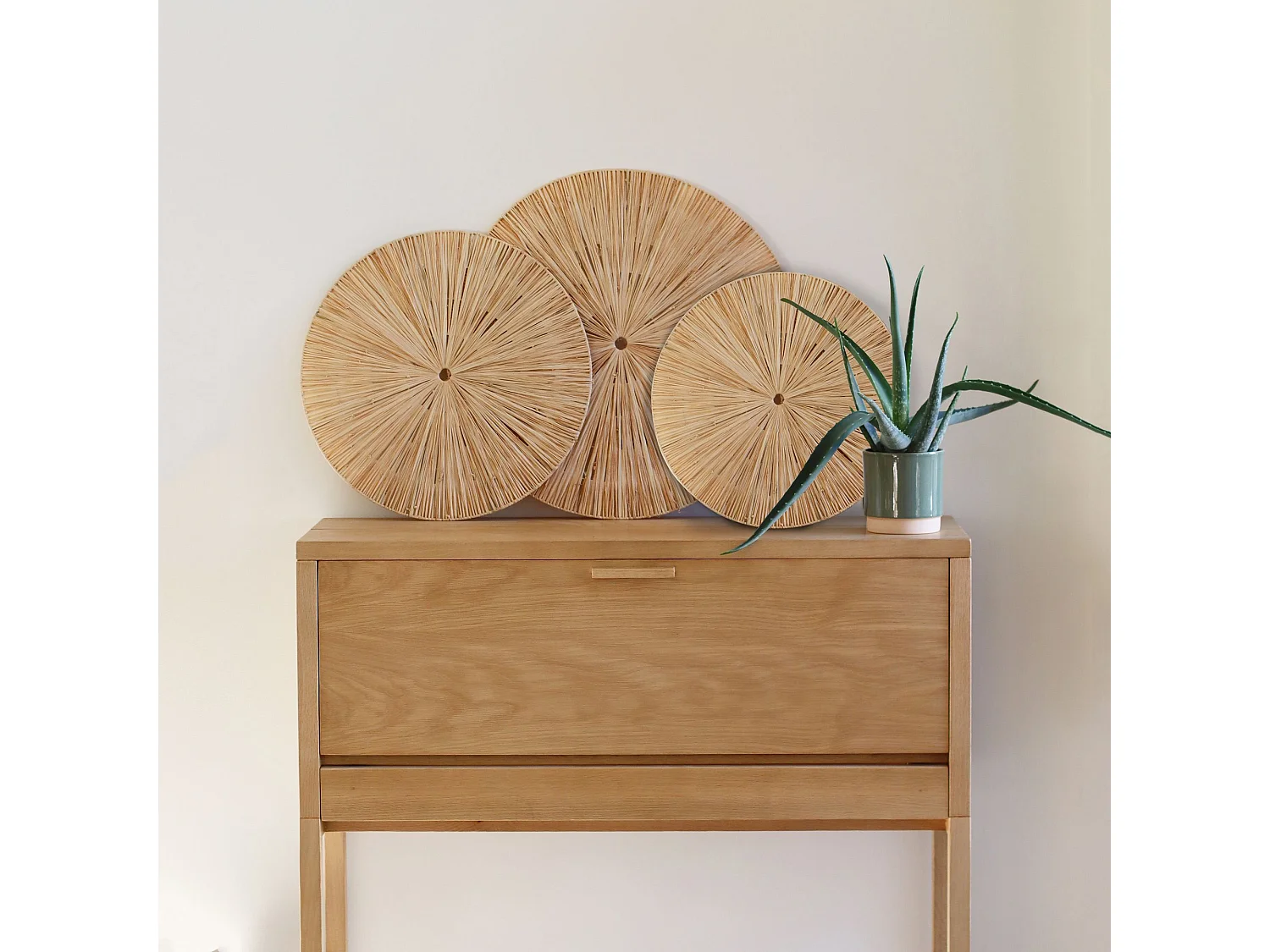 Now's Home - Set De 3 Decorations Murales En Raphia Naturel D60/50/40cm Miri