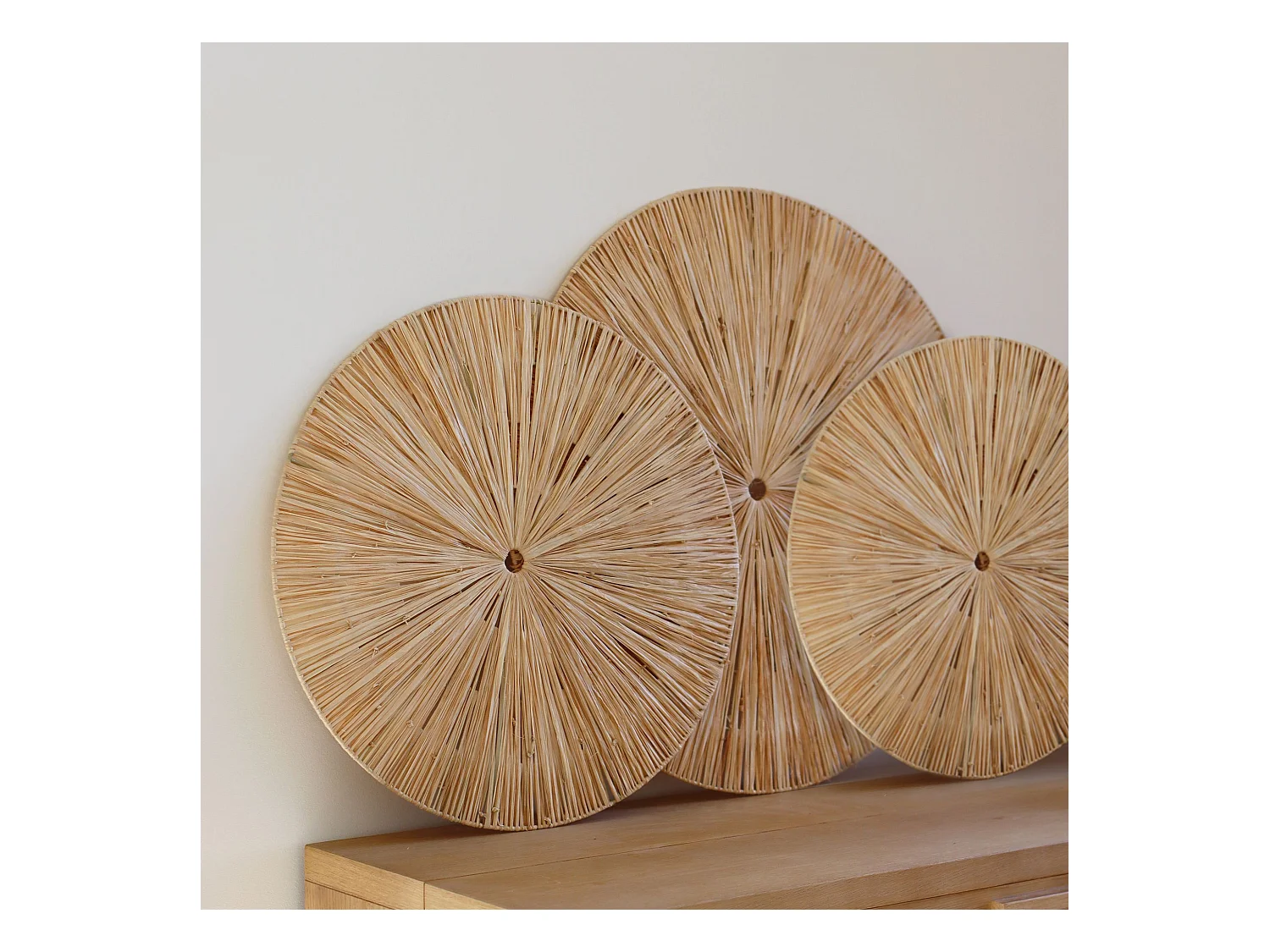 Now's Home - Set De 3 Decorations Murales En Raphia Naturel D60/50/40cm Miri