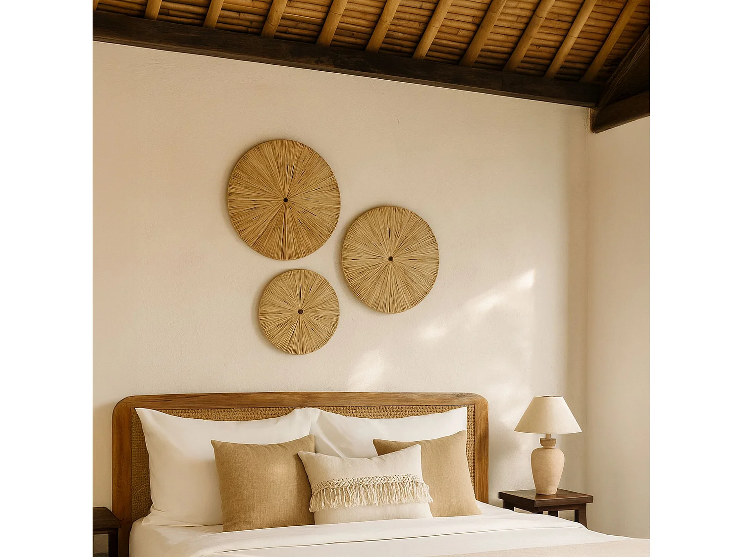 Now's Home - Set De 3 Décorations Murales En Raphia Naturel D60/50/40cm Miri