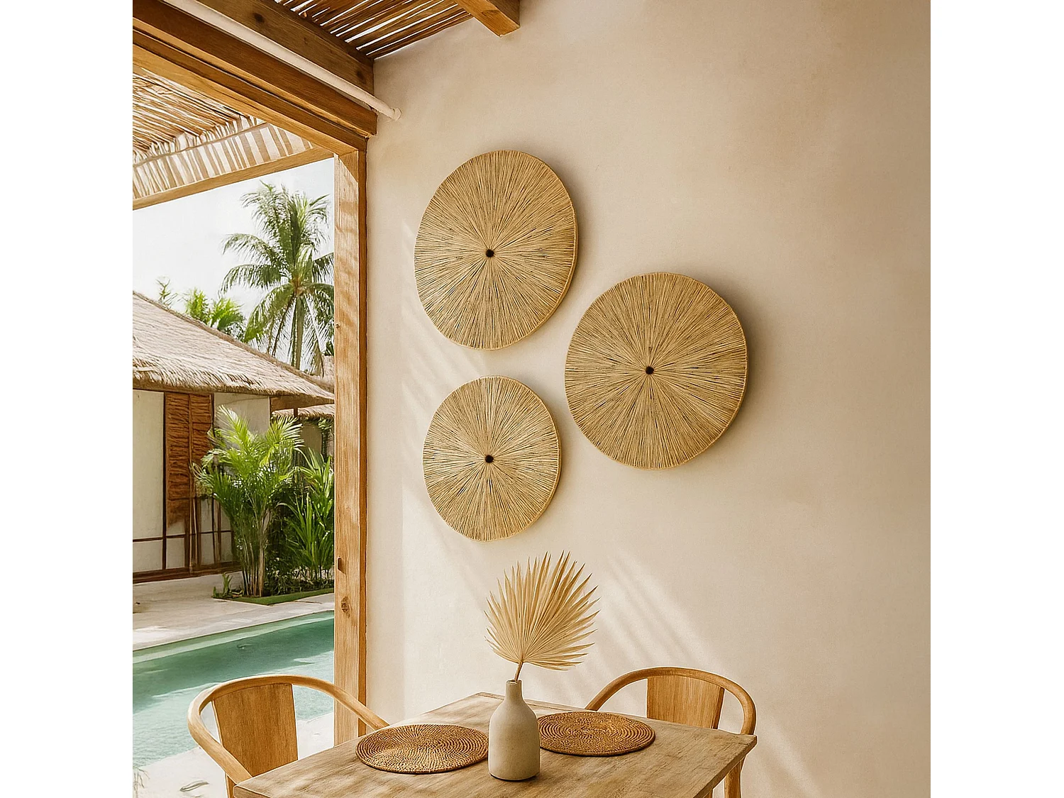 Now's Home - Set De 3 Décorations Murales En Raphia Naturel D60/50/40cm Miri