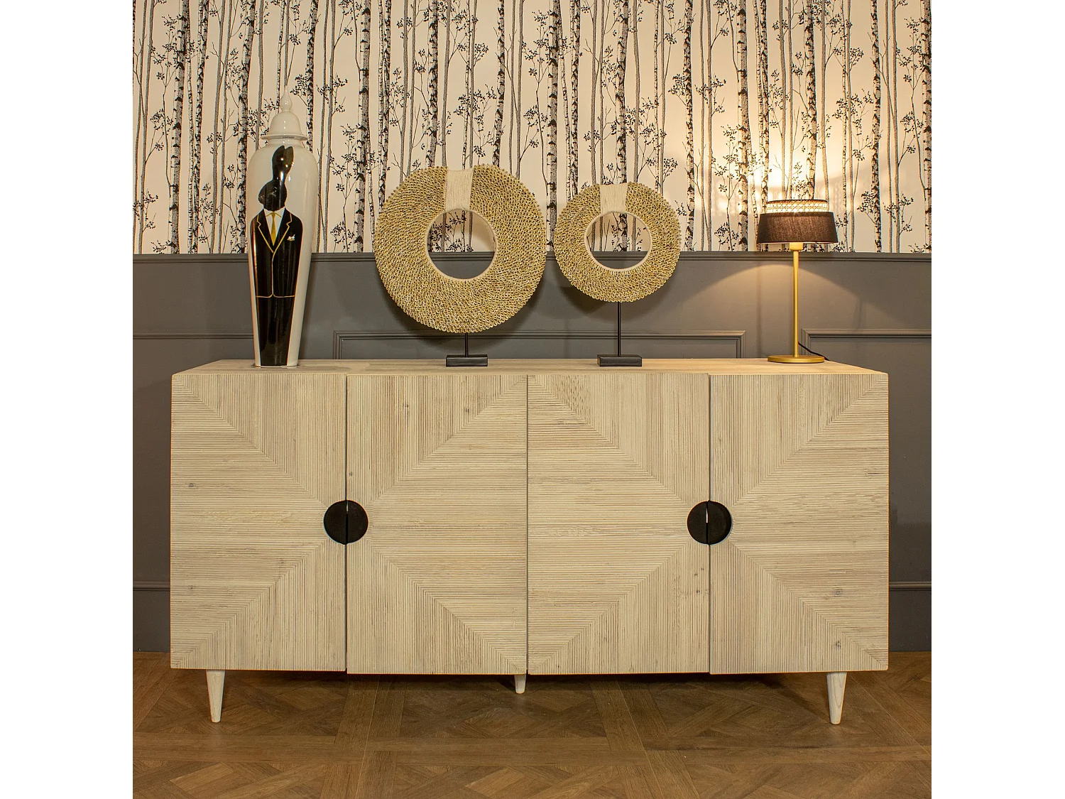 Now's Home - Bahut 4 Portes En Pin Recyclé 160x49xh80cm Kristen