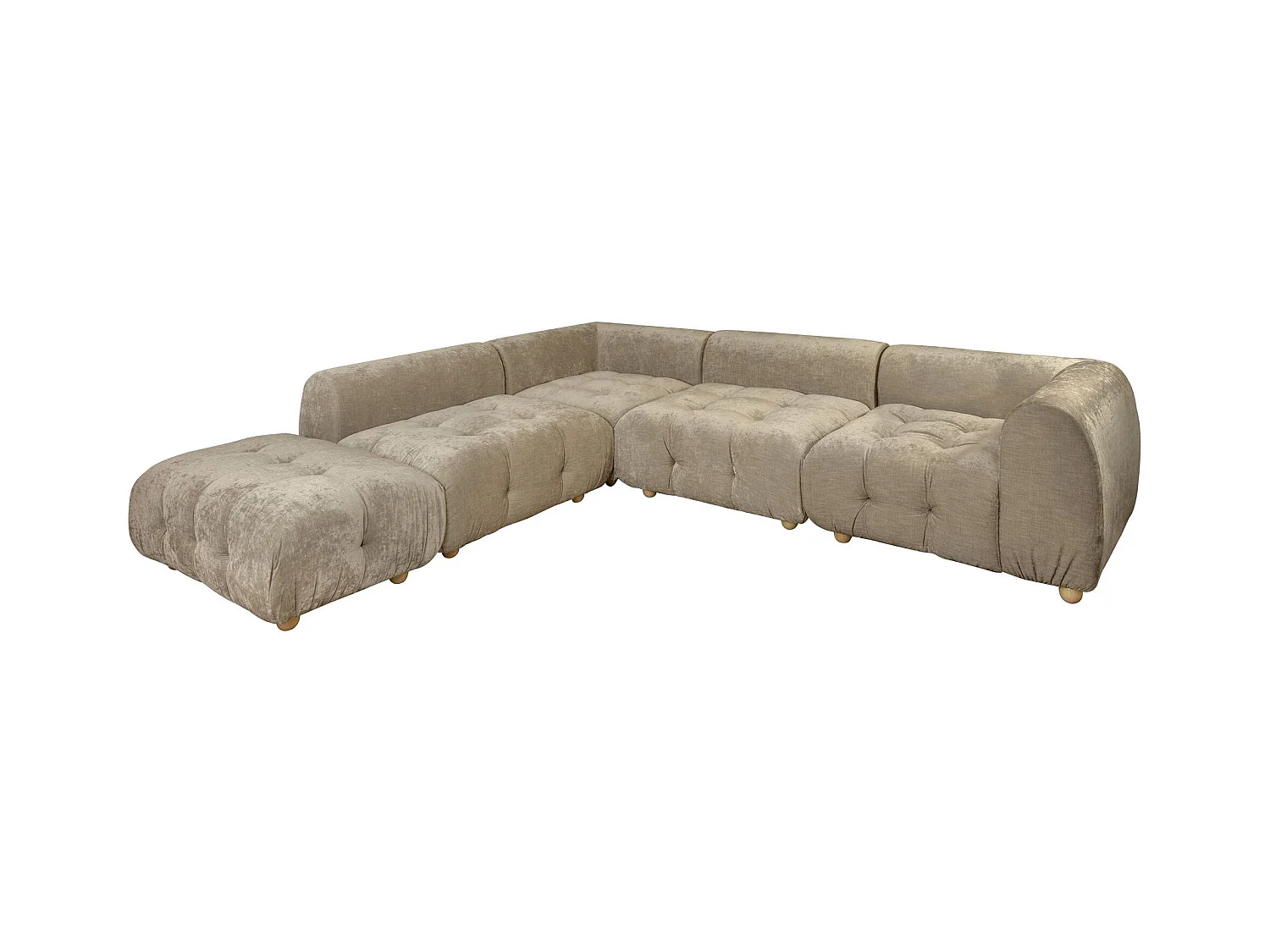 Now's Home - Canape Angle 5 Modules Gris Taupe Velours Pane 300x265x67cm Twiggy