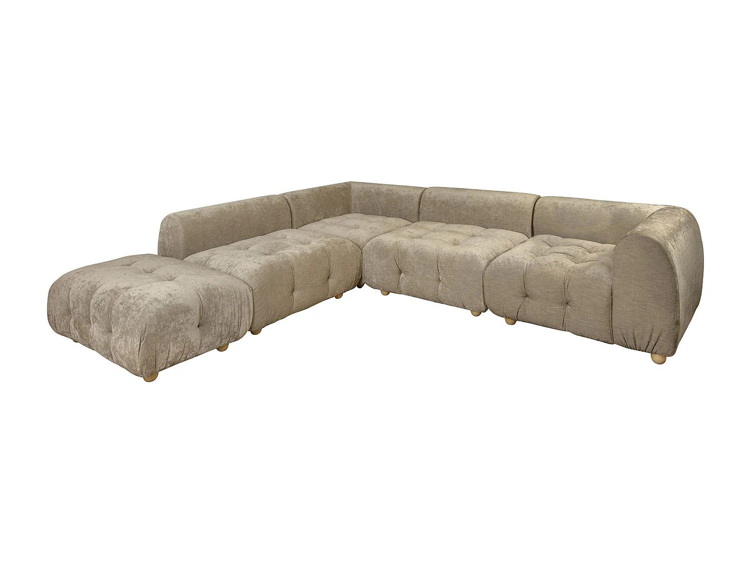 Now's Home - Canape Angle 5 Modules Gris Taupe Velours Pane 300x265x67cm Twiggy