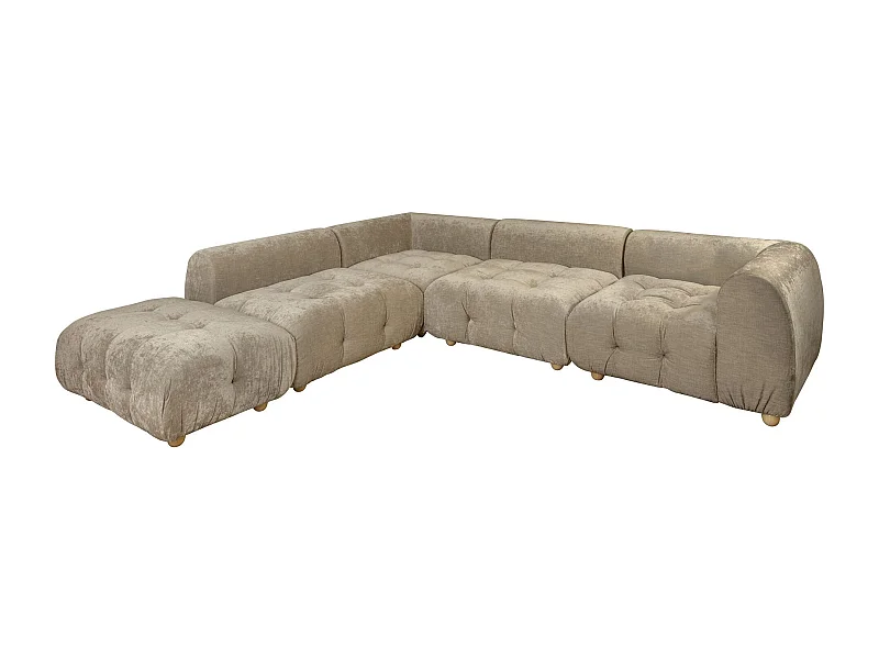 Now's Home - Canape Angle 5 Modules Gris Taupe Velours Pane 300x265x67cm Twiggy
