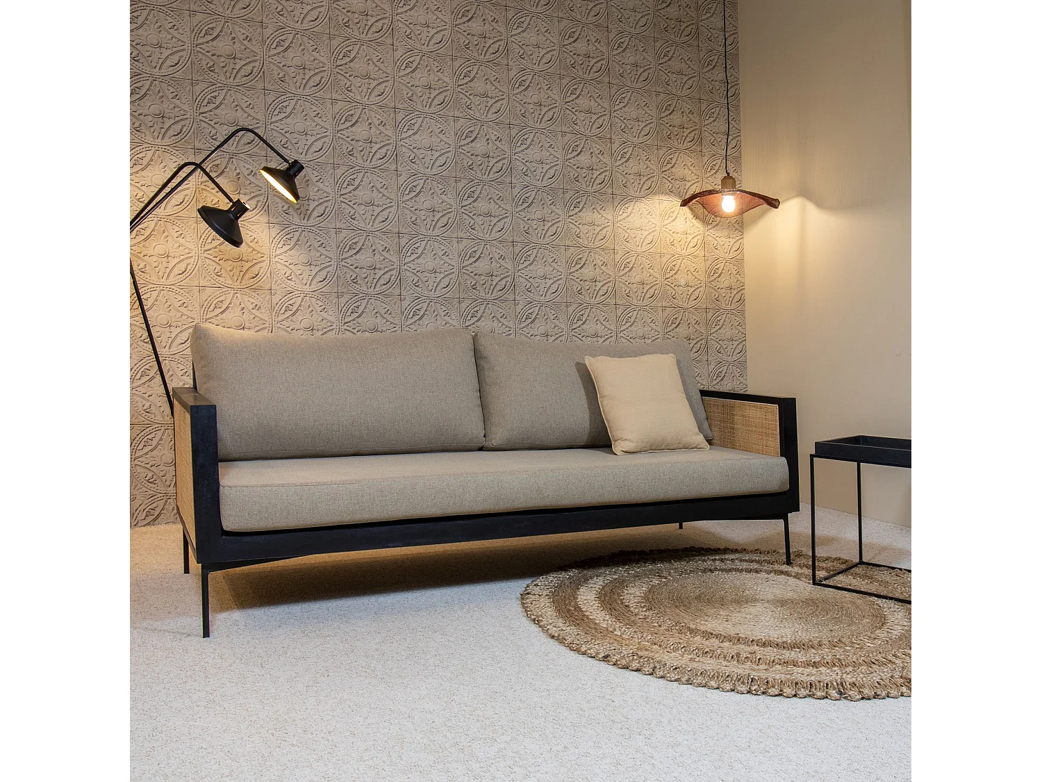 Now's Home - Canape  En Rotin En Bois De Manguier 192x75x70 Cm Tonkin