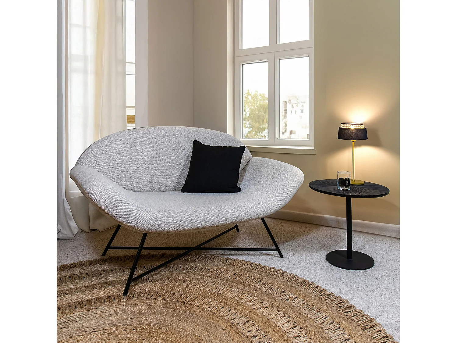 Now's Home - Canape En Bouclette Sable Pied Metal Noir 130x76xh79cm Duke