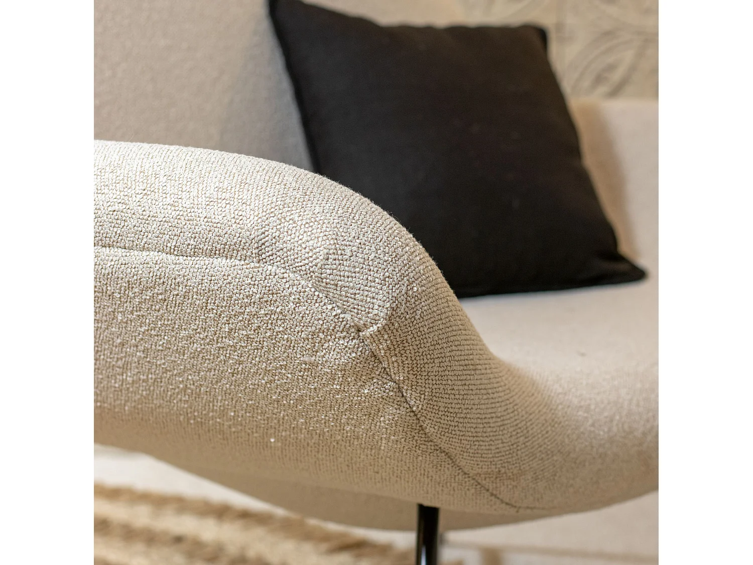 Now's Home - Canape En Bouclette Sable Pied Metal Noir 130x76xh79cm Duke