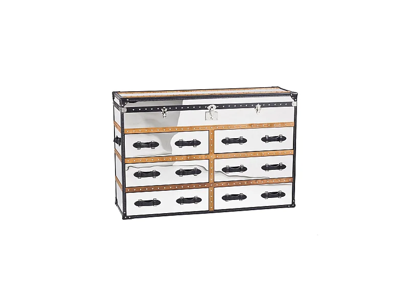 Now's Home - Commode Coffre Iliade 6tiroirs 150x49xht100cm Cuir Marron,a/inoxydable