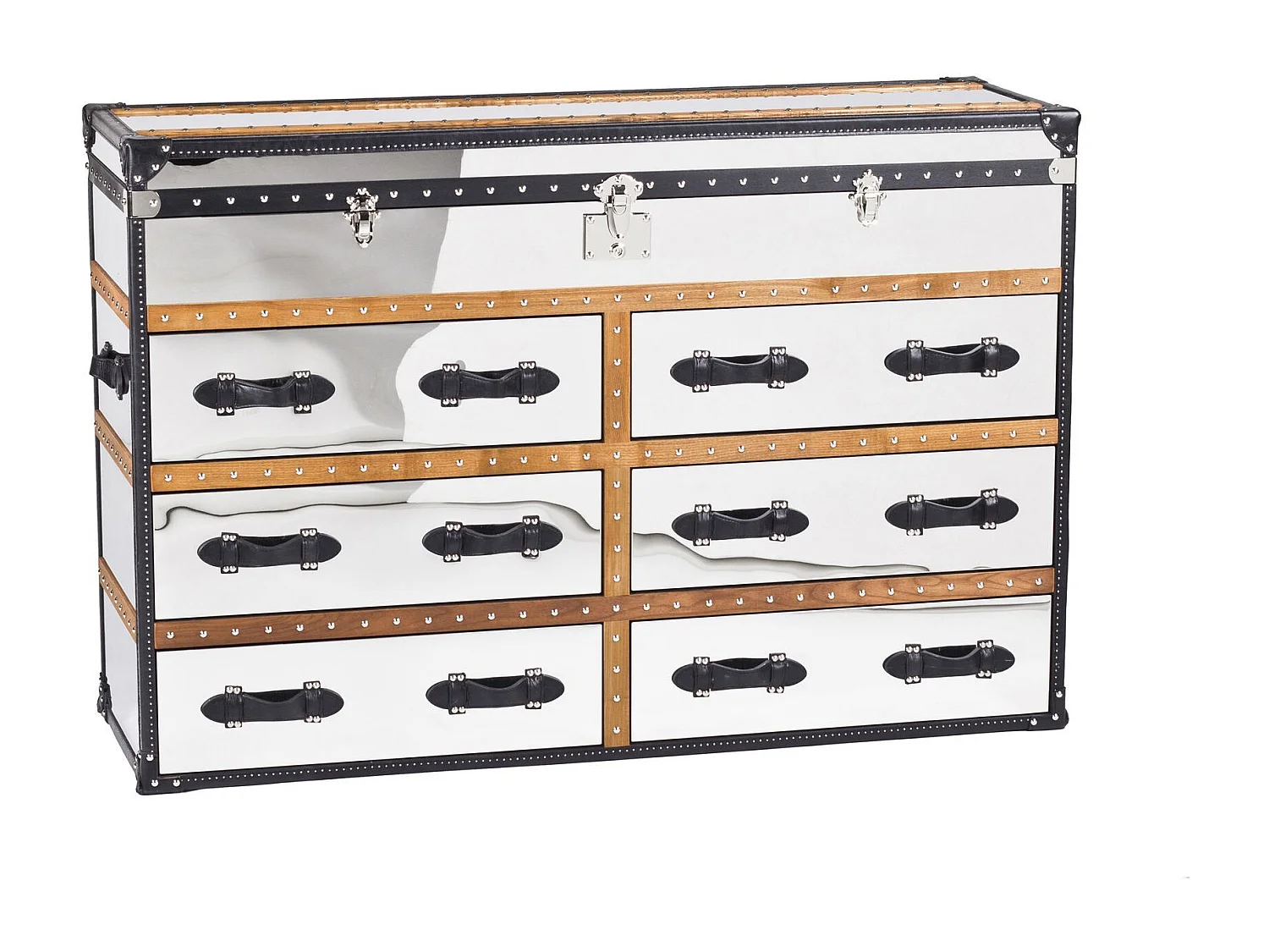 Now's Home - Commode Coffre Iliade 6tiroirs 150x49xht100cm Cuir Marron,a/inoxydable