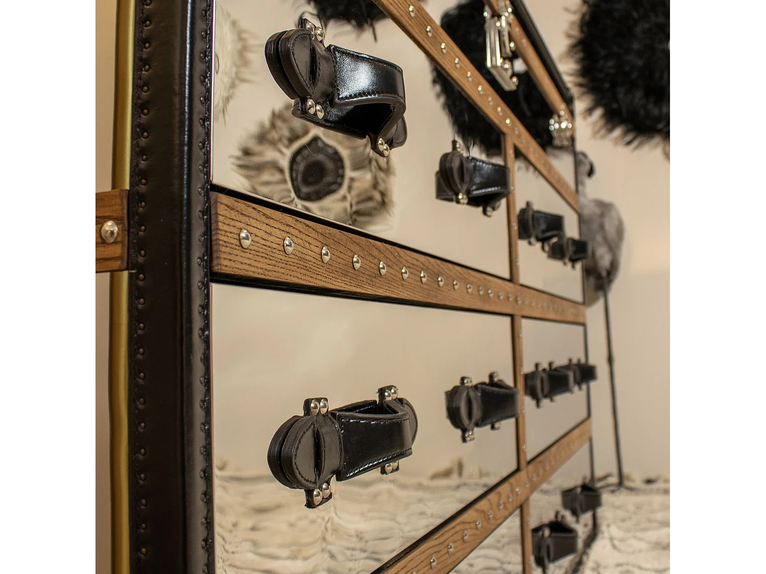 Now's Home - Commode Coffre Iliade 6tiroirs 150x49xht100cm Cuir Marron,a/inoxydable