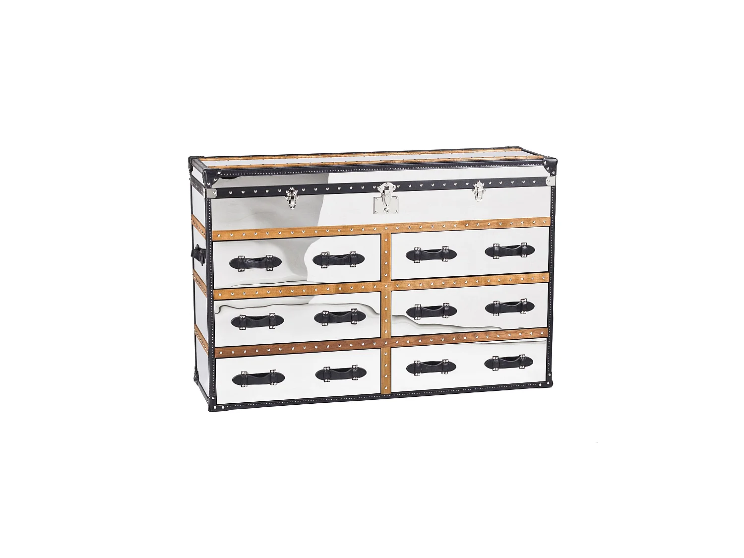 Now's Home - Commode Coffre Iliade 6tiroirs 150x49xht100cm Cuir Marron,a/inoxydable