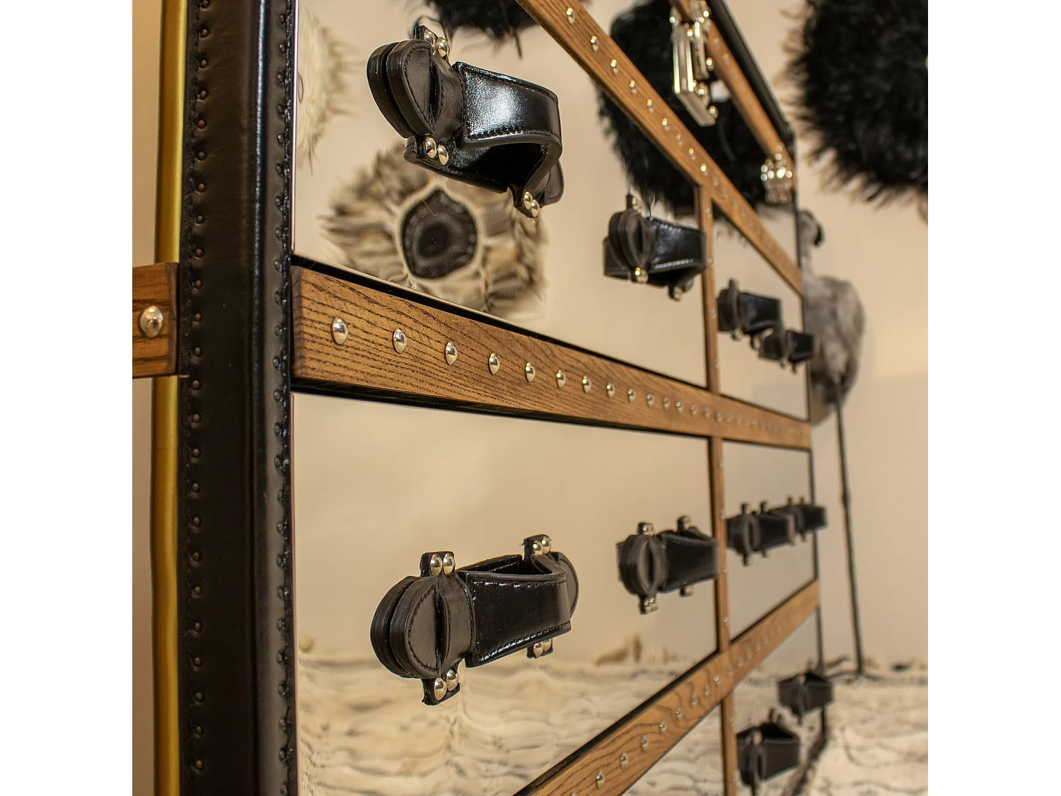 Now's Home - Commode Coffre Iliade 6tiroirs 150x49xht100cm Cuir Marron,a/inoxydable