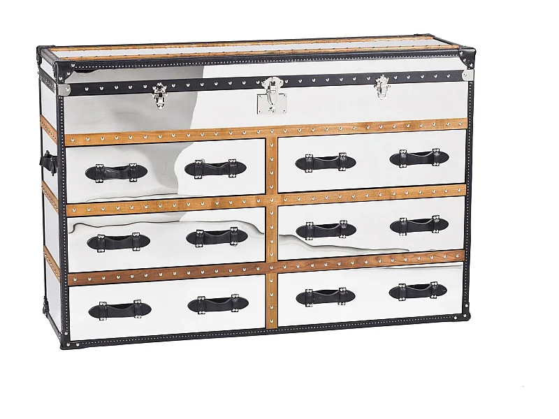 Now's Home - Commode Coffre Iliade 6tiroirs 150x49xht100cm Cuir Marron,a/inoxydable