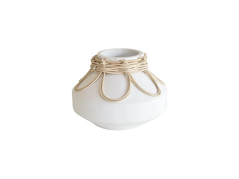 Now's Home - Vase En Beton Et Rotin Blanc D21xh16cm Nour