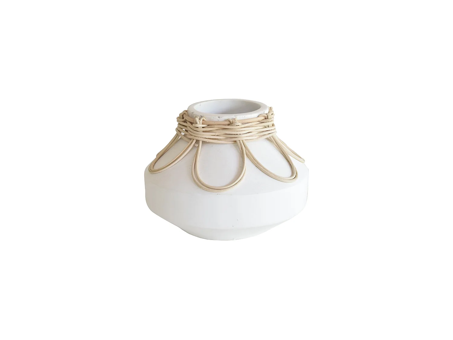 Now's Home - Vase En Beton Et Rotin Blanc D21xh16cm Nour