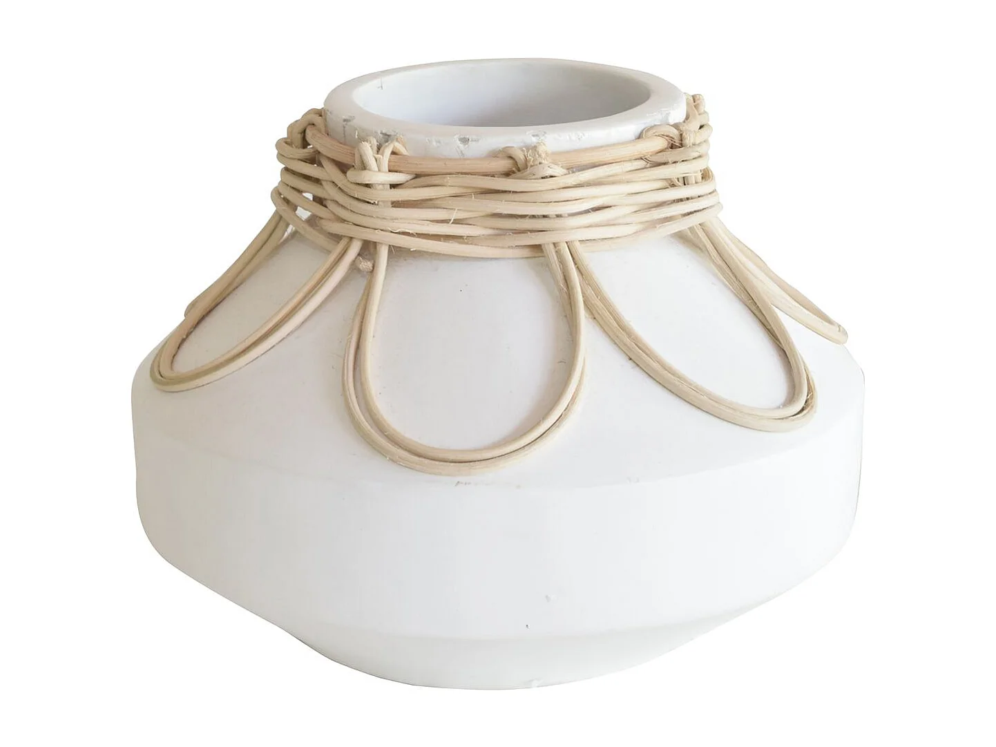 Now's Home - Vase En Beton Et Rotin Blanc D21xh16cm Nour