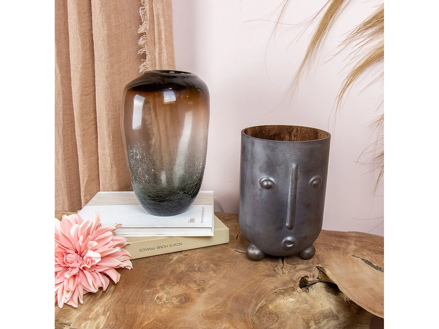 Now's Home - Vase En Verre Souffle A La Bouche Gris Metallise 16.5x15.5x24cm Olav