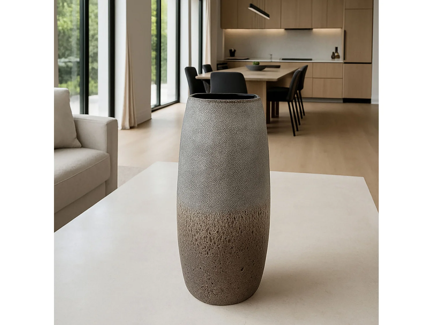 Now's Home - Vase En Verre Gris Et Taupe ø14x35cm Terea