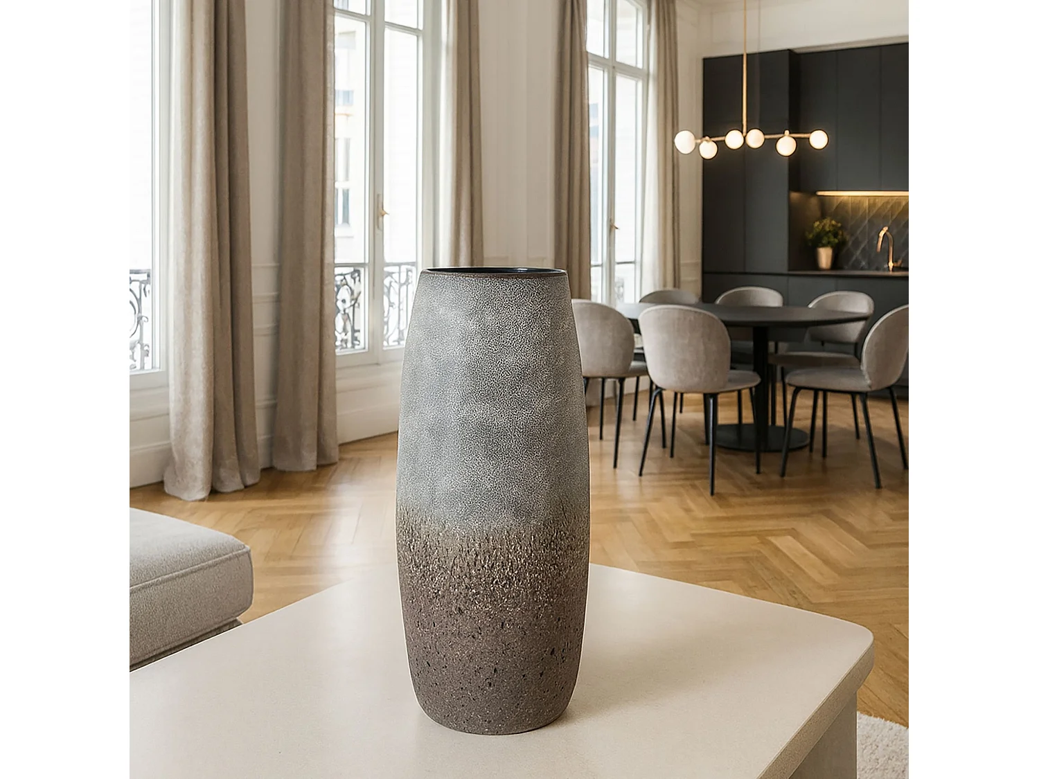 Now's Home - Vase En Verre Gris Et Taupe ø14x35cm Terea