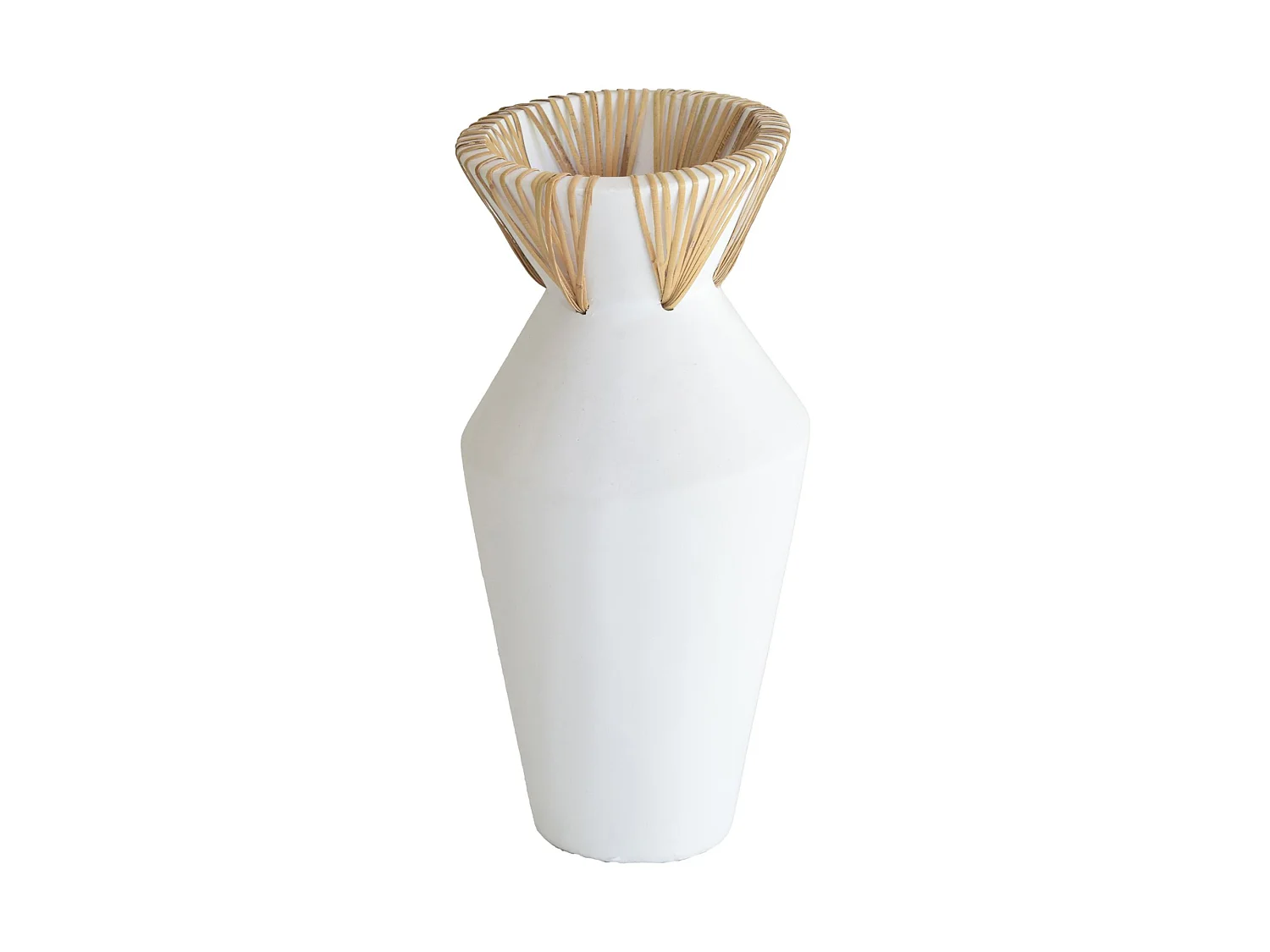 Now's Home - Vase En Beton Et Rotin Blanc D18xh37cm Aya