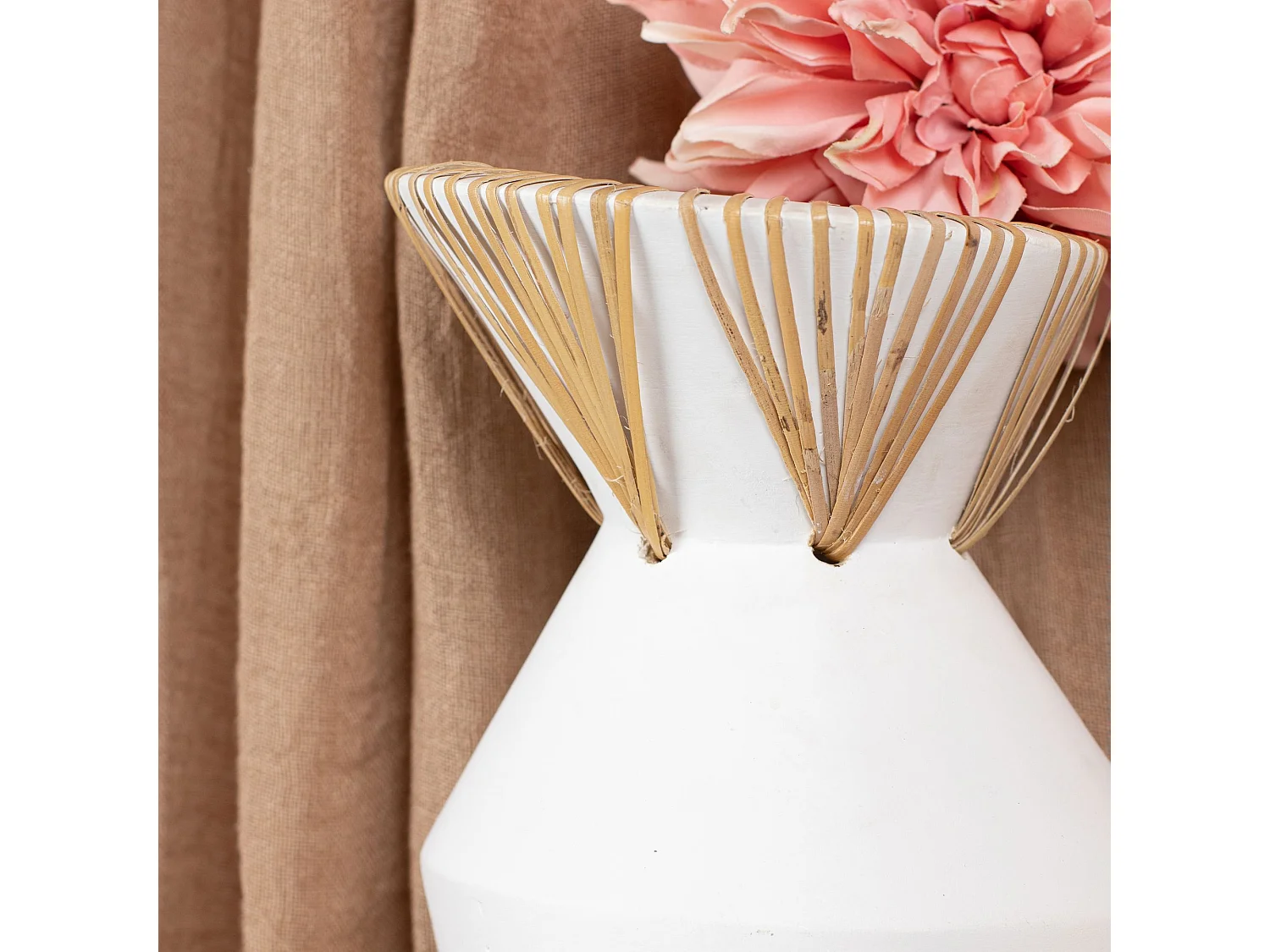 Now's Home - Vase En Beton Et Rotin Blanc D18xh37cm Aya