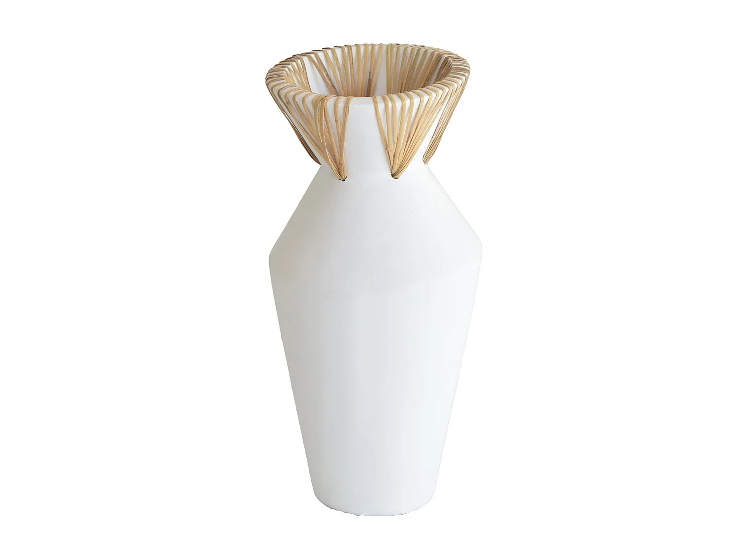 Now's Home - Vase En Beton Et Rotin Blanc D18xh37cm Aya
