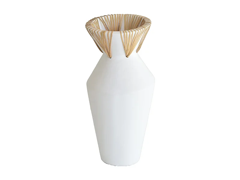 Now's Home - Vase En Beton Et Rotin Blanc D18xh37cm Aya