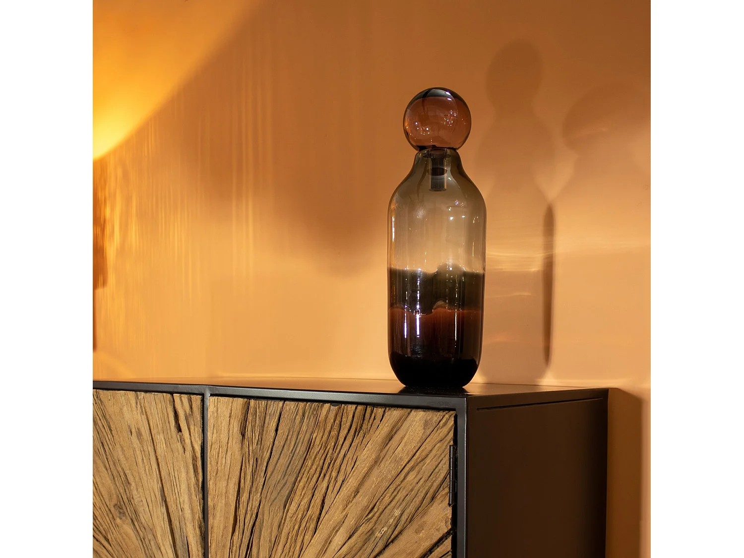 Now's Home - Vase Bouchon Lit De Vin Et Gris En Verre Souffle Ht 46x14 Cm Majesty