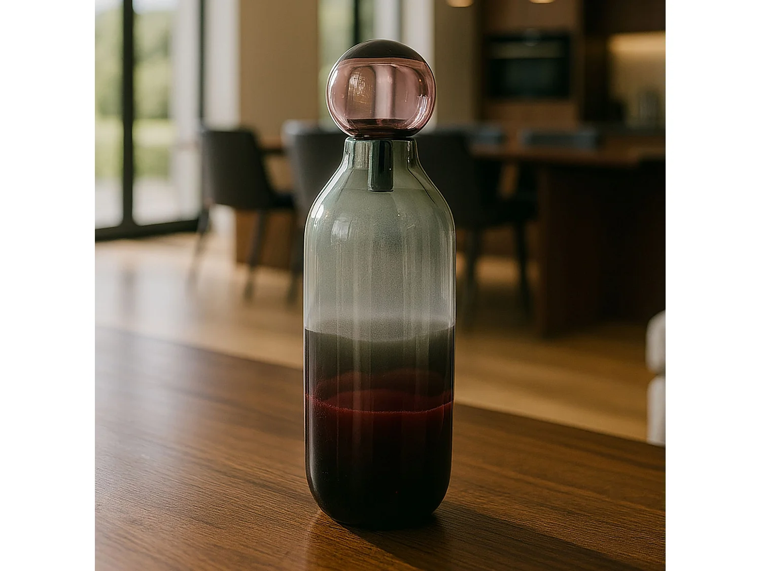 Now's Home - Vase Bouchon Lit De Vin Et Gris En Verre Souffle Ht 46x14 Cm Majesty