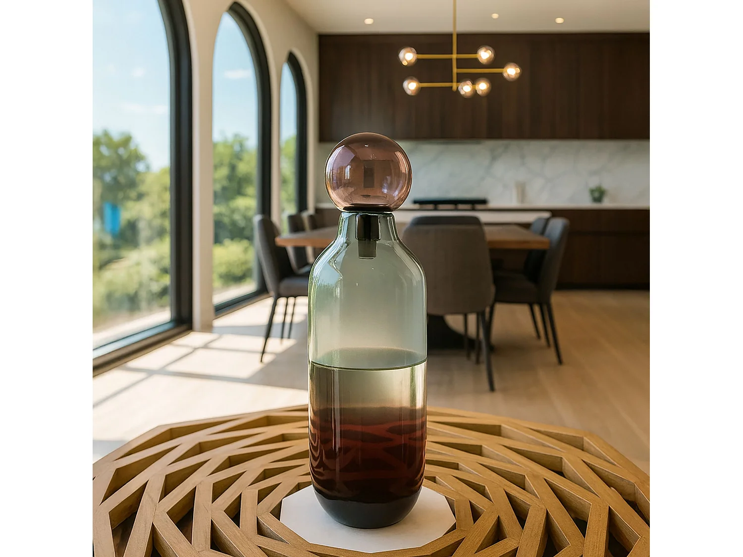 Now's Home - Vase Bouchon Lit De Vin Et Gris En Verre Soufflé Ht 46x14 Cm Majesty