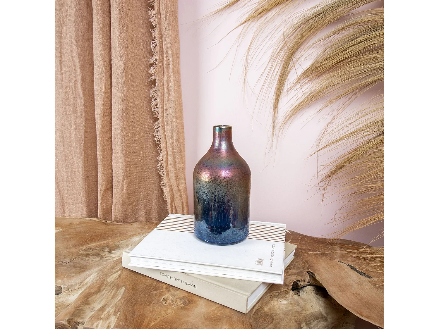 Now's Home - Vase Aux Nuances Bleutee Et Rosees En Verre O12x24cm Sunset