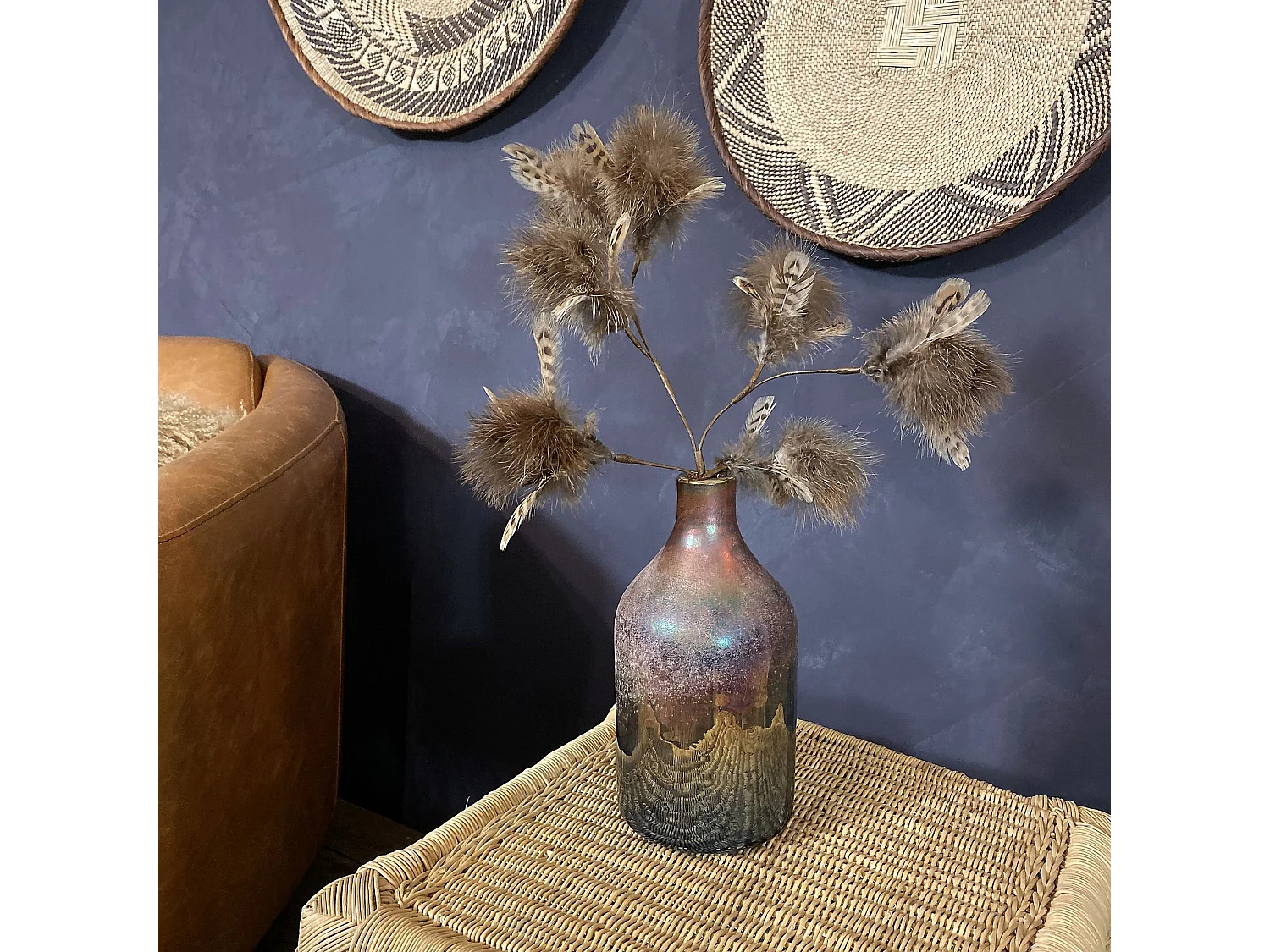 Now's Home - Vase Aux Nuances Bleutee Et Rosees En Verre O12x24cm Sunset