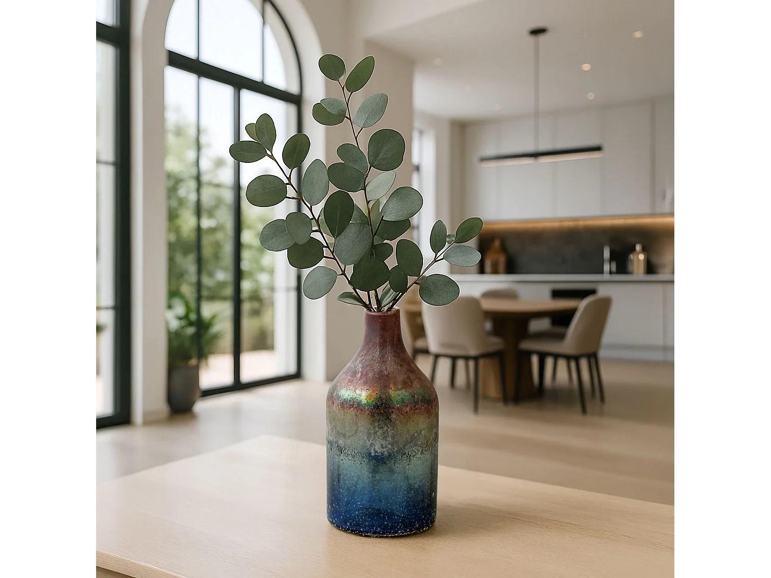 Now's Home - Vase Aux Nuances Bleutee Et Rosees En Verre O12x24cm Sunset