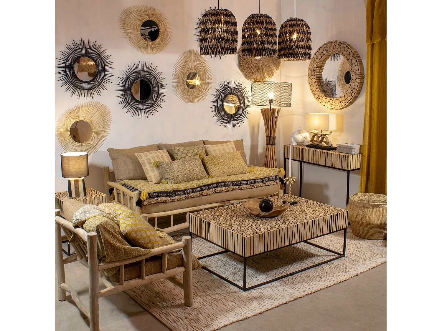 Now's Home - Miroir Oval En Bambou Naturel  60*48cm ø22cm Coba