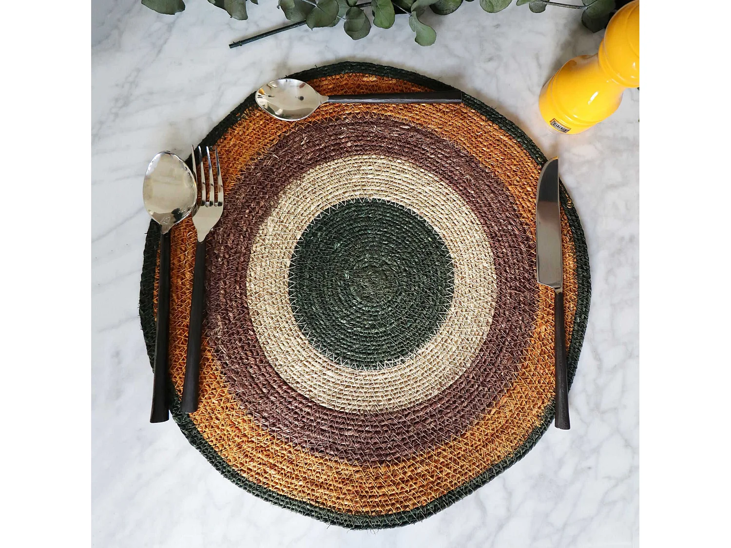 Novastyl - Lot 6 Sets De Table Luna Rond 38cm En Jonc De Mer Naturel Et Terracotta