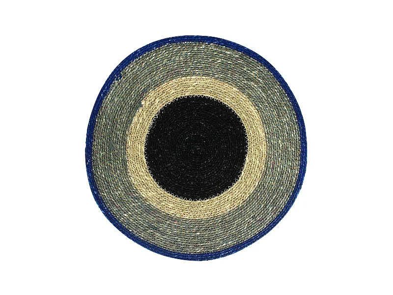 Novastyl - Lot 6 Sets De Table Luna Rond 38cm En Jonc De Mer Naturel Et Bleu